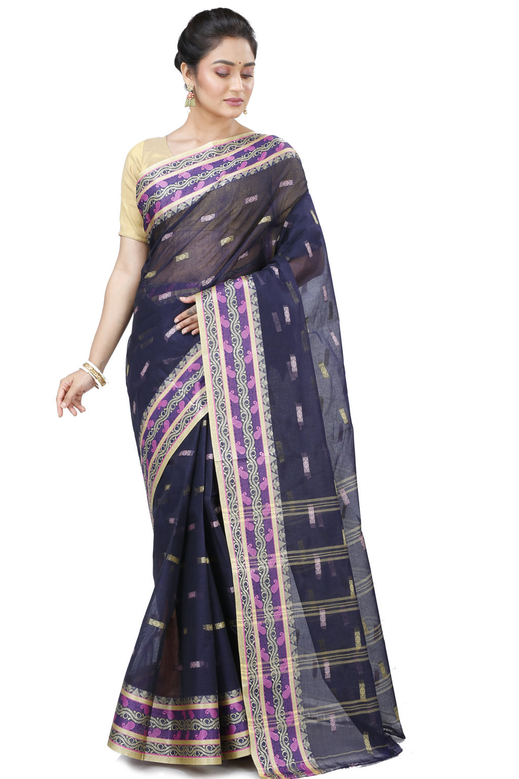 Night Blue Pure Cotton Gayatri Tant Saree (945)